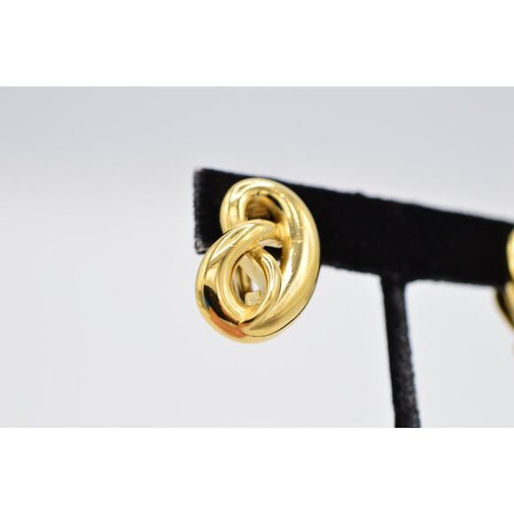 Givenchy Knot Clip Earrings Pretzel Gold Tone Runway Signed Vintage 1980s BinAB - Picture 7 of 11
